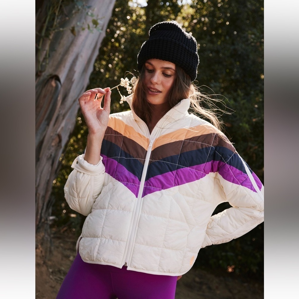 NWT Free People x Hatch pippa printed puffer jacket in ivory combo